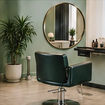 A calm, green salon interior